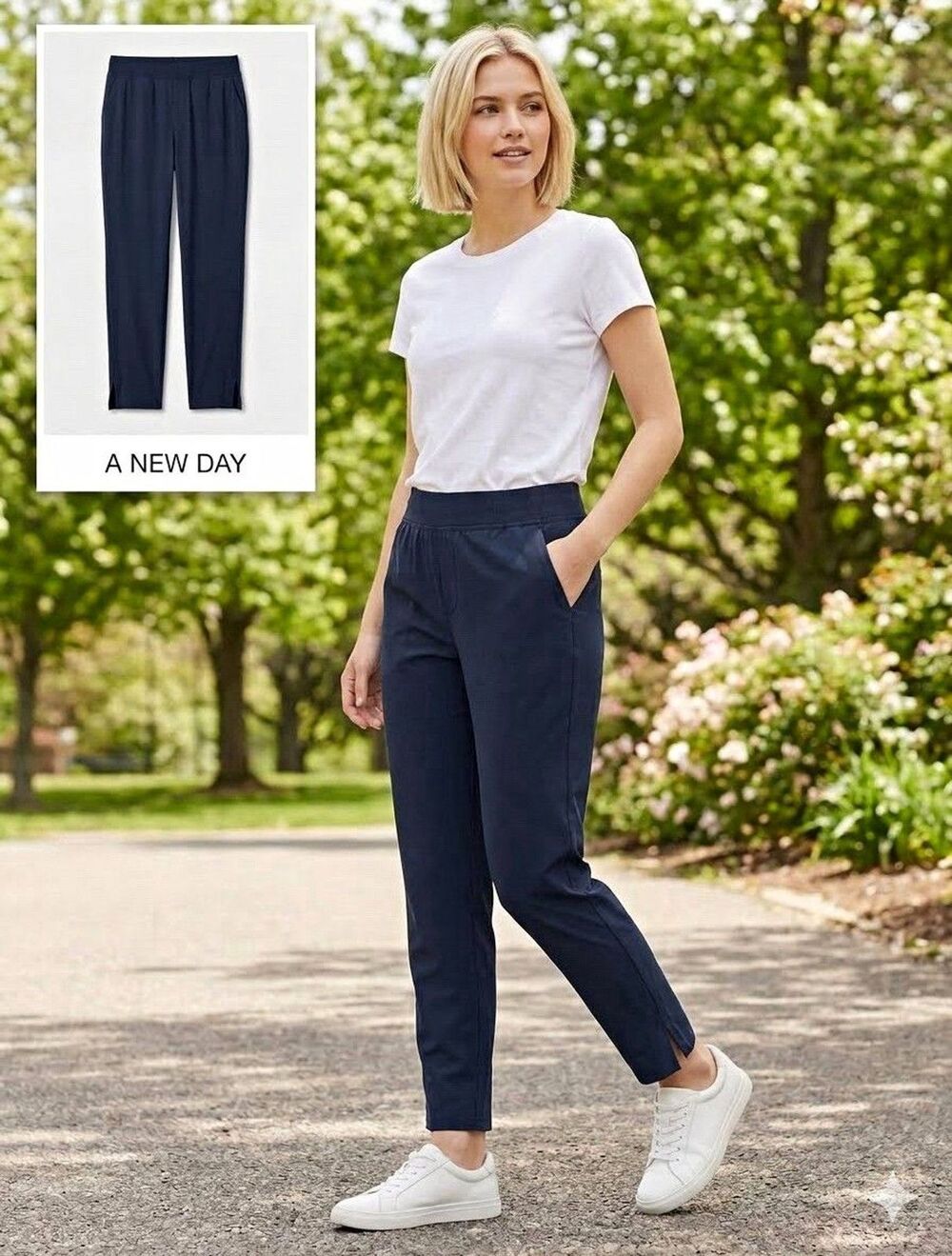 A NEW DAY Navy Pull-On Pants S Comfy Work Wear Amazingly Lightweight